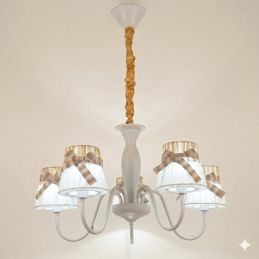 Elsewedy 5-Light Large Modern Fabric Pendant - White Hanging Ceiling Chandelier for Dining Room & Bedroom (1209/5)