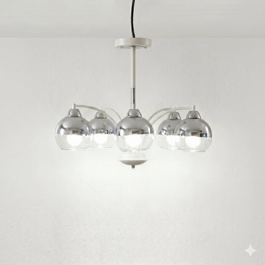Elsewedy 8-Light Chrome Sputnik Chandelier - Glass Globe Mid-Century Pendant (1302/8)