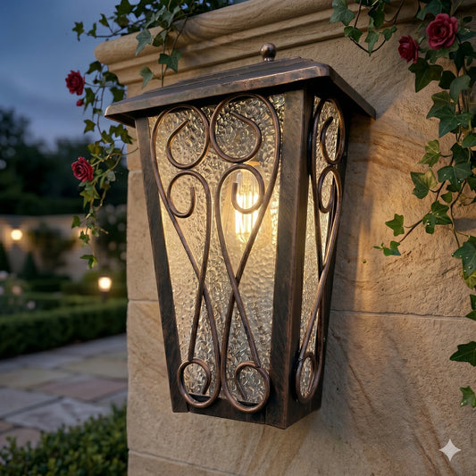 Elsewedy Vintage 1-Light Garden Wall Sconce - Brown & Black IP44 Waterproof Exterior Light with Clear Glass (2002-1WS)