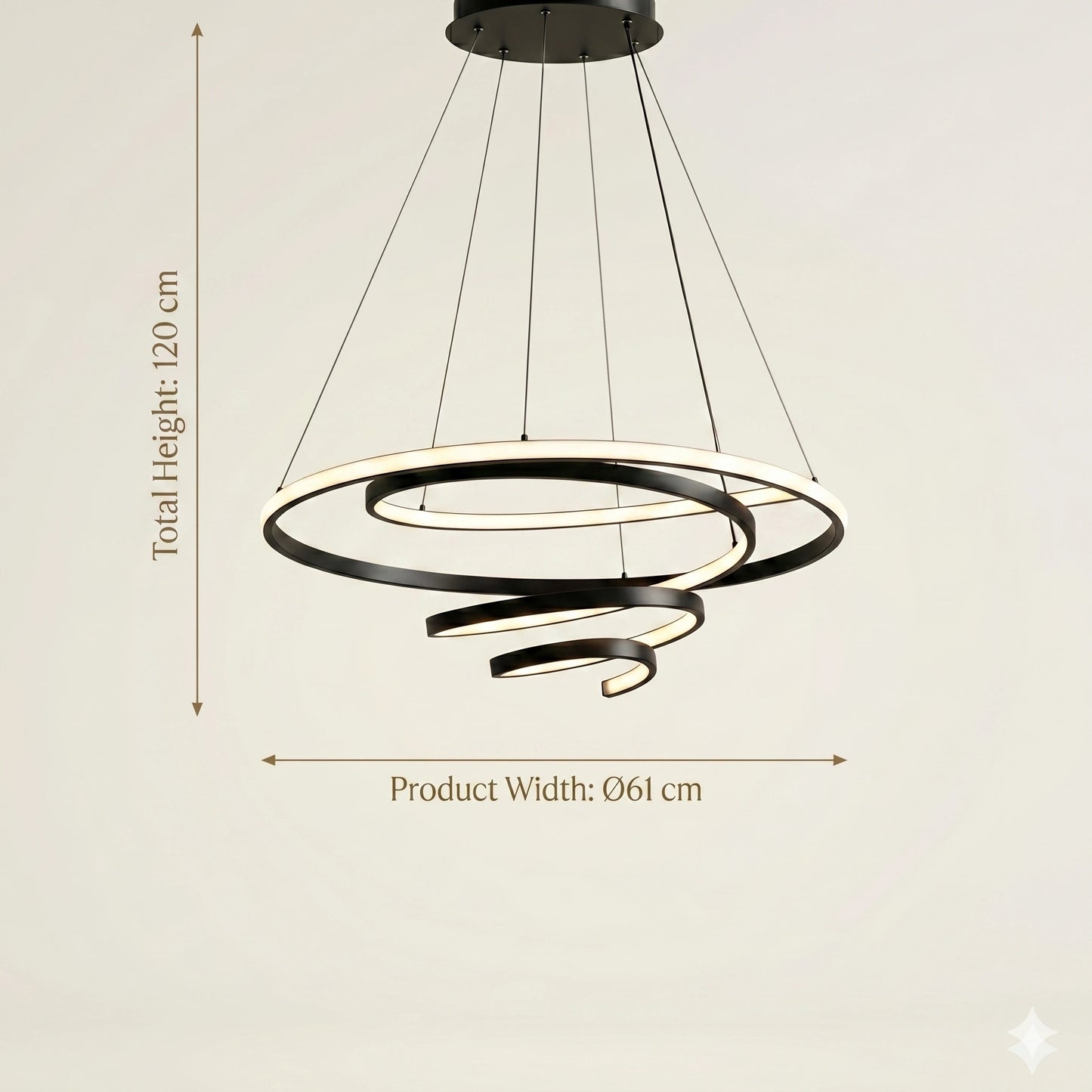Elsewedy Modern Black LED Chandelier - Dimmable Pendant Light with Remote for High Ceilings (23004-D01A)