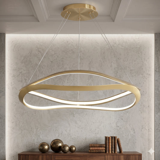 Elsewedy 80cm Modern Gold Linear LED Pendant - Adjustable Dining Table Chandelier (24022-800-GD)