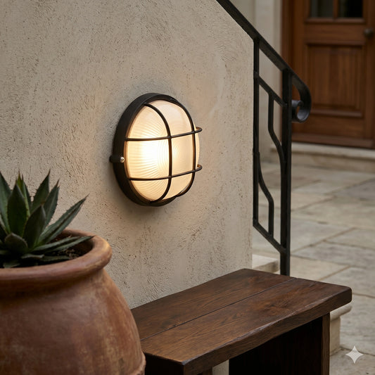 Egylux Round Aluminum Nautical Bulkhead Light - IP54 Waterproof E27 Retro Industrial Wall Sconce (3011SB-EGX)