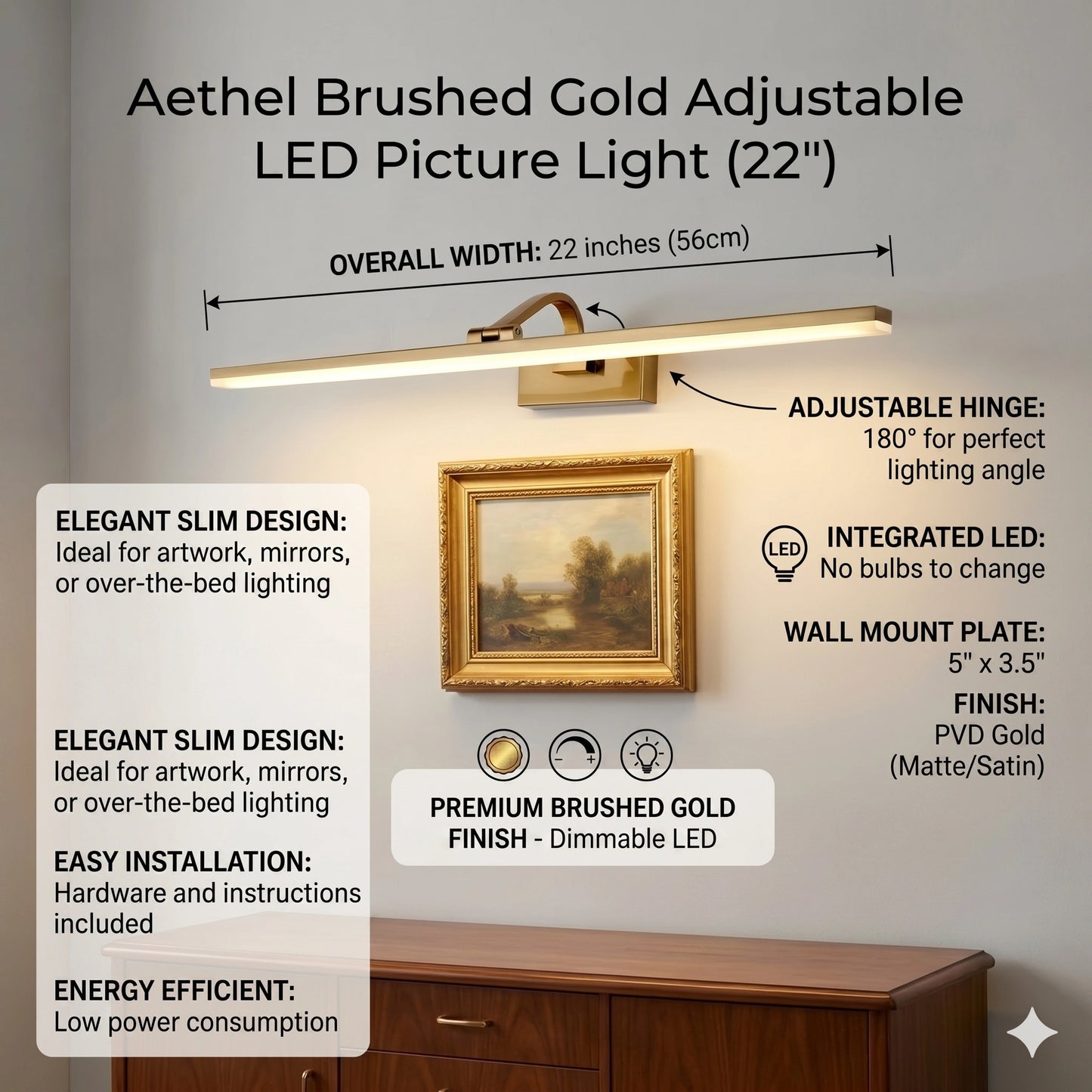 Elsewedy Gold LED Bathroom Vanity Light - Waterproof Minimalist Acrylic Mirror Bar (703/L)