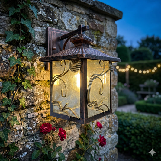 Elsewedy Aluminum Dusk to Dawn Outdoor Wall Lantern - Brown Waterproof Sconce with Beveled Glass (8311-1WS)