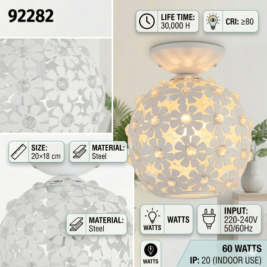 Eglo Hanifa Crystal Ceiling Light - 20cm Modern White Flush Mount (92282)