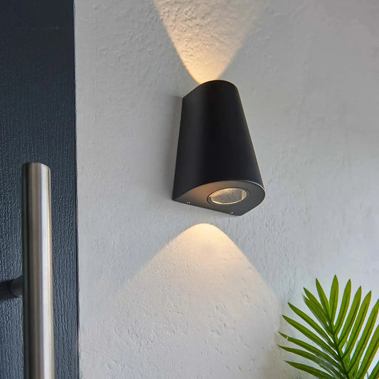 Elsewedy Black Up Down Outdoor Wall Light - Mains Powered IP65 Waterproof Aluminum Sconce (B2277)