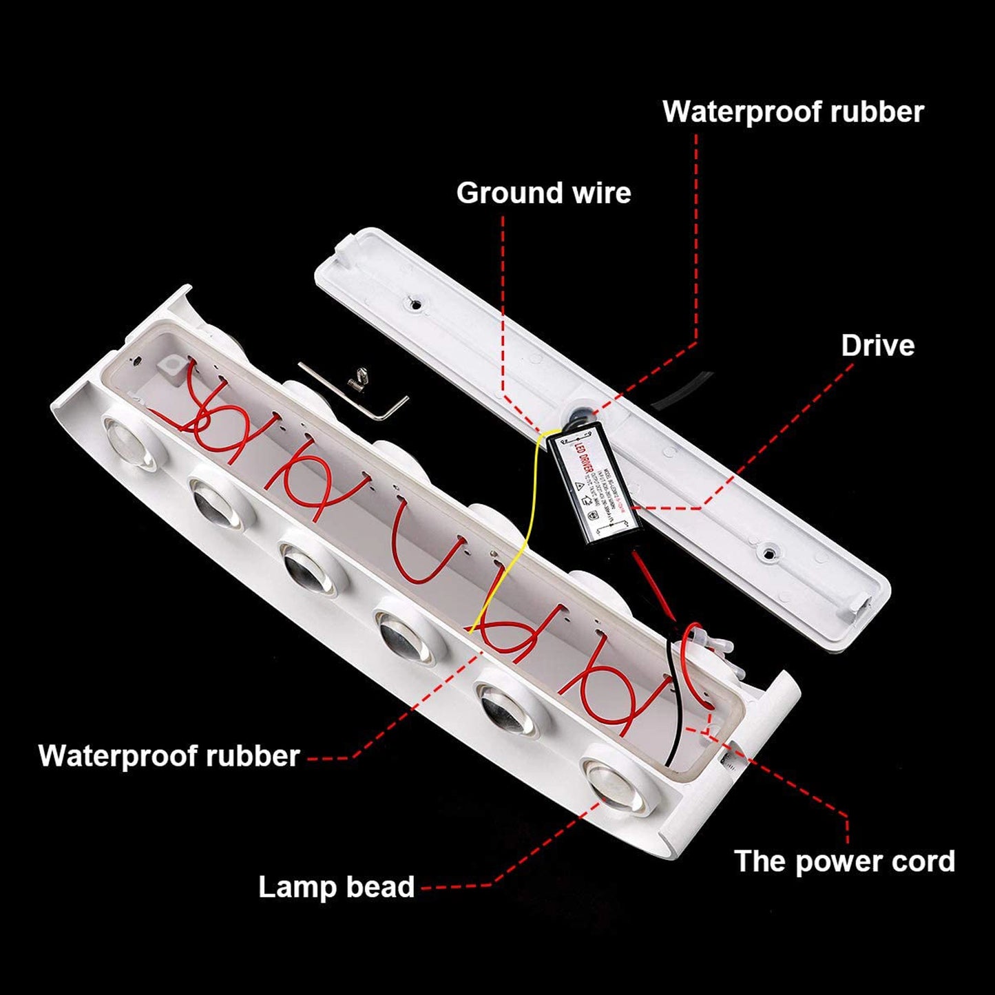 Elsewedy 12W White LED Up Down Wall Light - Large IP65 Waterproof Aluminum Outdoor Sconce (B2328-L-WH)