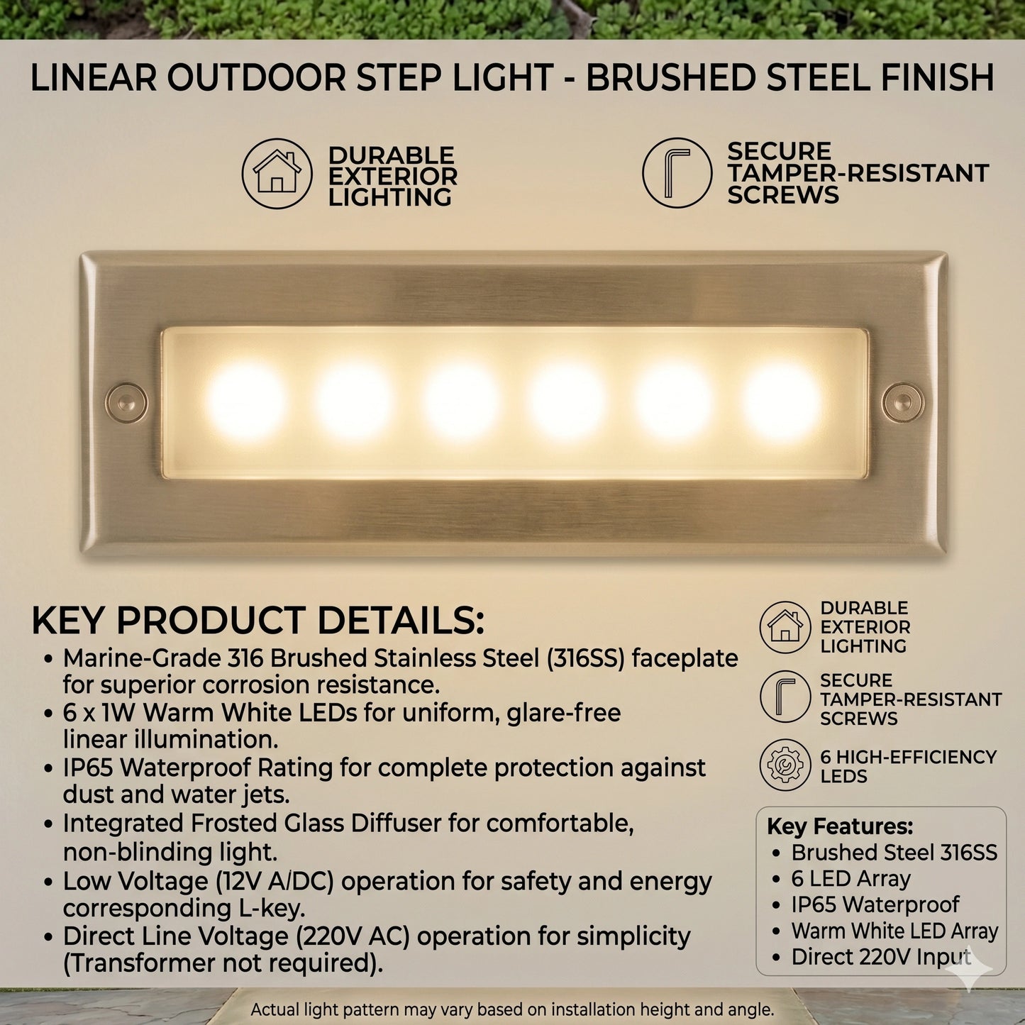 Elsewedy 6W Stainless Steel LED Step Light - IP67 Waterproof Louvered Stair & Wall Light (3000K)