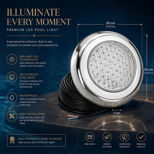 Elsewedy 18W Submersible LED Pool Light - IP68 Waterproof RGB Color Changing & 3000K Warm White Underwater Lamp (Ø30cm, 12V)