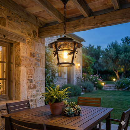 Elsewedy Outdoor Hanging Lantern - Rustic Bronze Waterproof E27 Pendant Light (1050-1H)