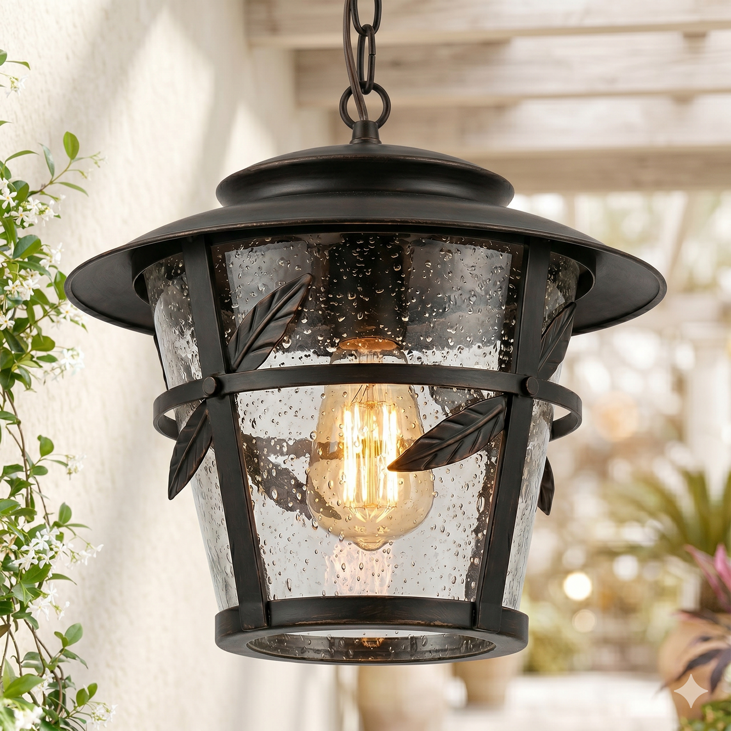 Elsewedy Outdoor Hanging Lantern - Rustic Bronze Waterproof E27 Pendant Light (1050-1H)
