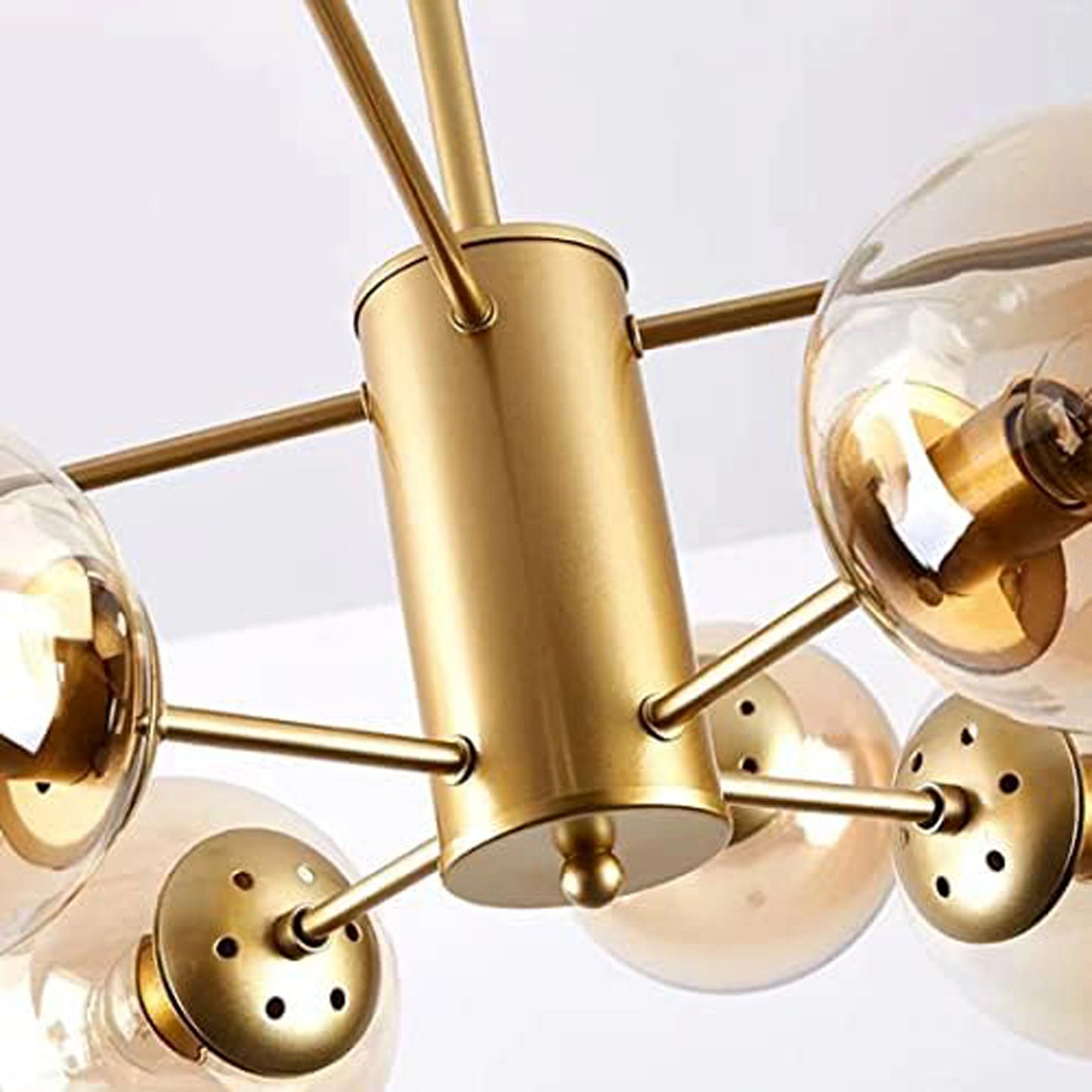 Elsewedy 10-Light Gold Sputnik Chandelier - Mid-Century Modern Semi-Flush Mount Ceiling Light with Glass Globes (1050/5+5)