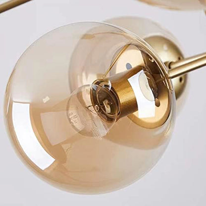 Elsewedy 10-Light Gold Sputnik Chandelier - Mid-Century Modern Semi-Flush Mount Ceiling Light with Glass Globes (1050/5+5)