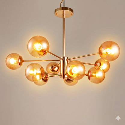 Elsewedy 10-Light Gold Sputnik Chandelier - Mid-Century Modern Semi-Flush Mount Ceiling Light with Glass Globes (1050/5+5)