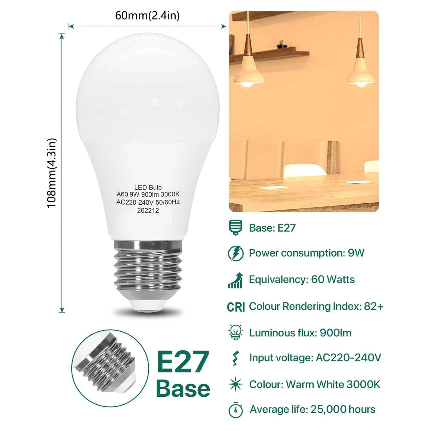 Canyon 10W LED E27 Edison Screw Bulb - 60W Equivalent 900lm Super Bright Warm White 3000K Energy Saving Lamp (Non-Dimmable)