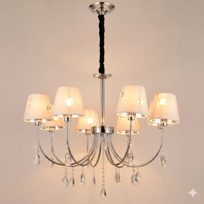 Elsewedy 8-Light Chromium Modern Chandelier - 36cm Height Adjustable Pendant Light with White Shades (1205/8)