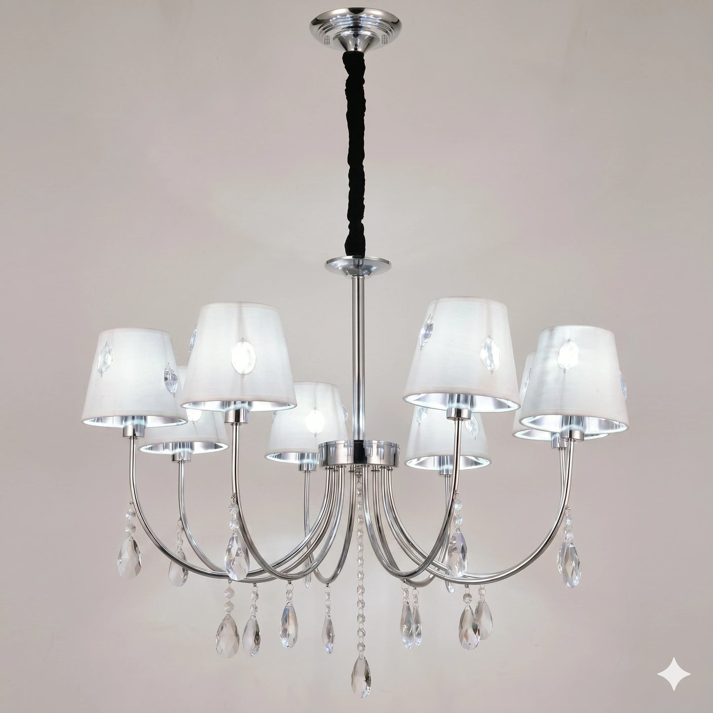 Elsewedy 8-Light Chromium Modern Chandelier - 36cm Height Adjustable Pendant Light with White Shades (1205/8)