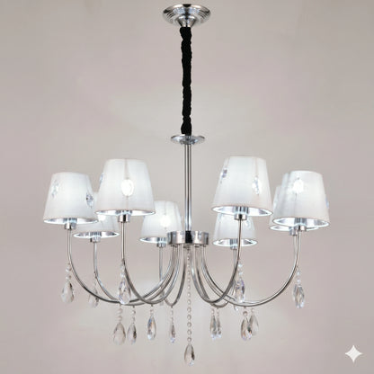 Elsewedy 8-Light Chromium Modern Chandelier - 36cm Height Adjustable Pendant Light with White Shades (1205/8)