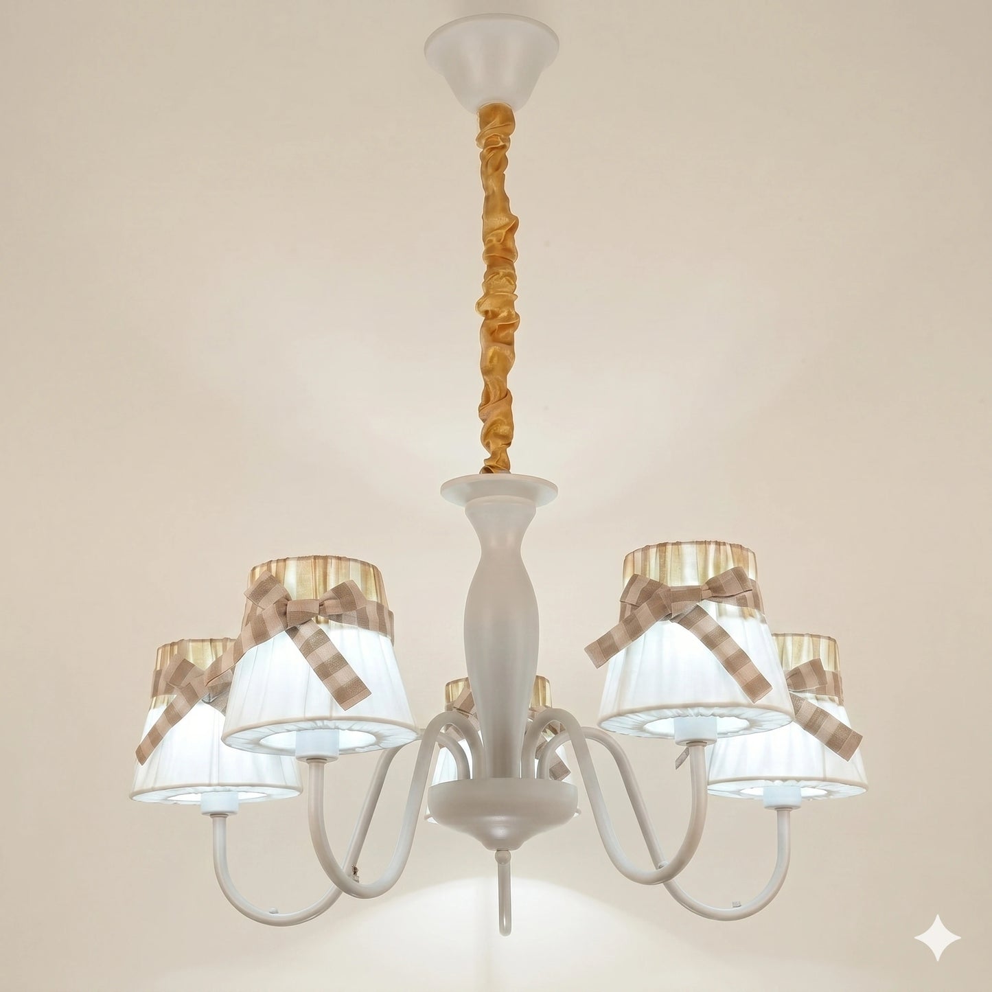 Elsewedy 5-Light Large Modern Fabric Pendant - White Hanging Ceiling Chandelier for Dining Room & Bedroom (1209/5)