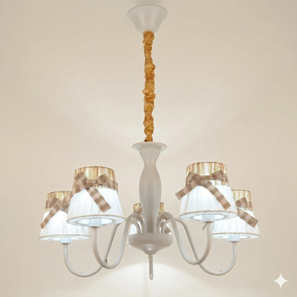 Elsewedy 5-Light Large Modern Fabric Pendant - White Hanging Ceiling Chandelier for Dining Room & Bedroom (1209/5)