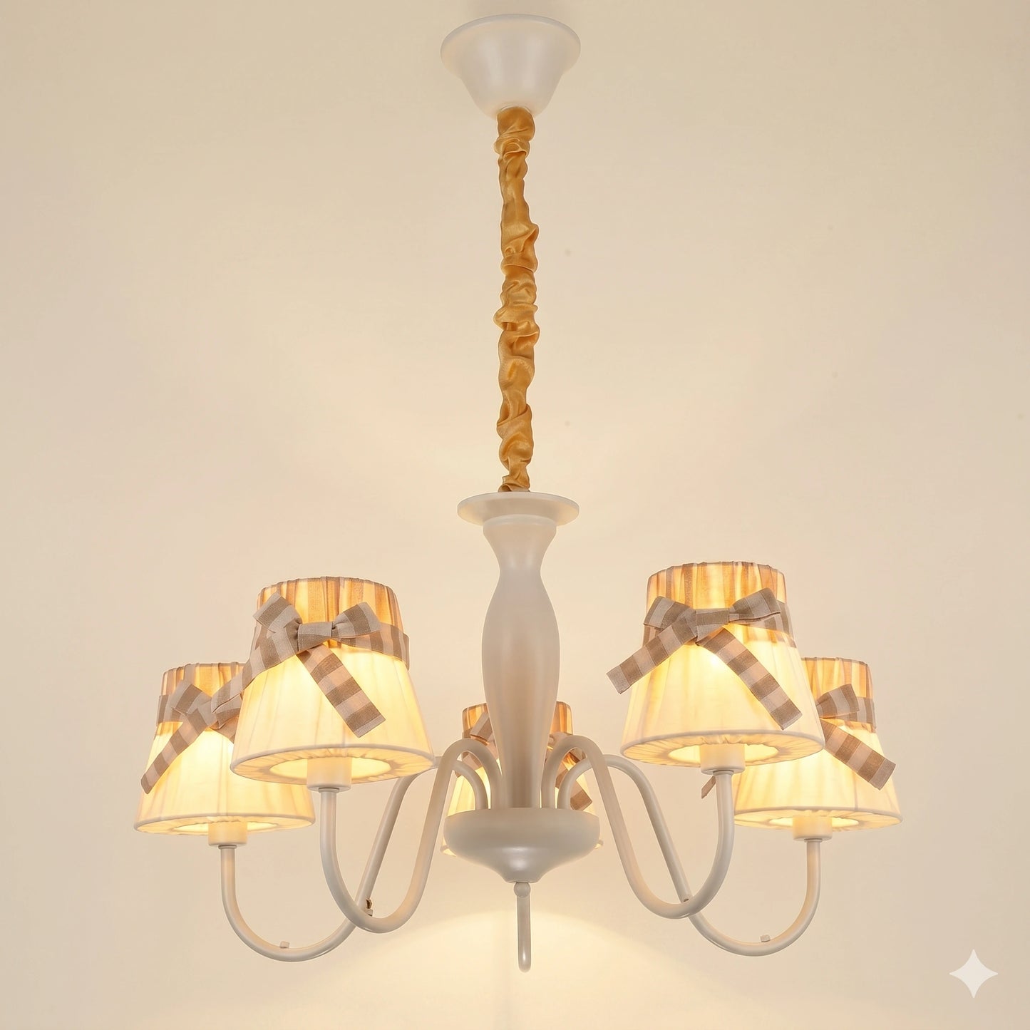 Elsewedy 5-Light Large Modern Fabric Pendant - White Hanging Ceiling Chandelier for Dining Room & Bedroom (1209/5)