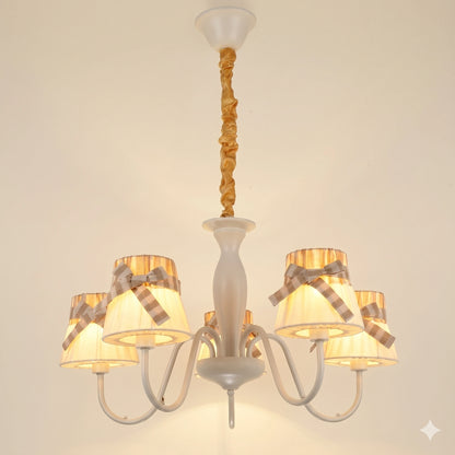 Elsewedy 5-Light Large Modern Fabric Pendant - White Hanging Ceiling Chandelier for Dining Room & Bedroom (1209/5)
