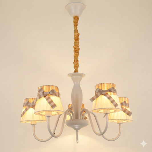 Elsewedy 5-Light Large Modern Fabric Pendant - White Hanging Ceiling Chandelier for Dining Room & Bedroom (1209/5)