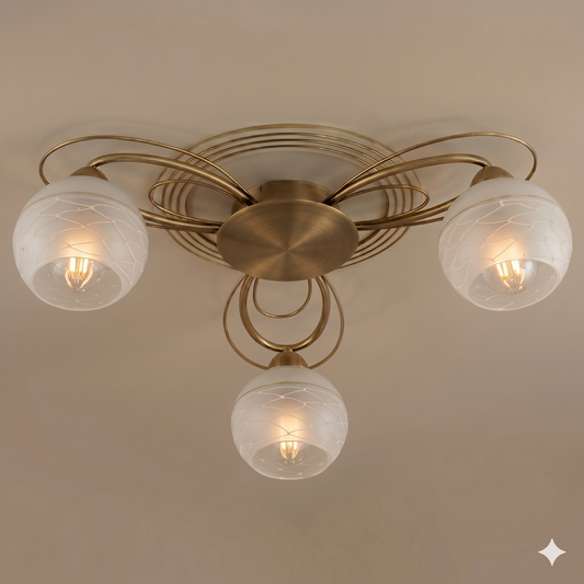 Elsewedy 3-Light Modern Gold Ceiling Light - Curved Milk Glass Globe Flush Mount (1213/3)