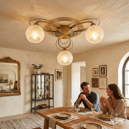 Elsewedy 3-Light Modern Gold Ceiling Light - Curved Milk Glass Globe Flush Mount (1213/3)