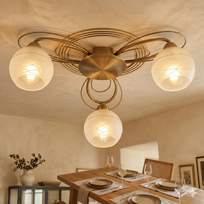 Elsewedy 3-Light Modern Gold Ceiling Light - Curved Milk Glass Globe Flush Mount (1213/3)
