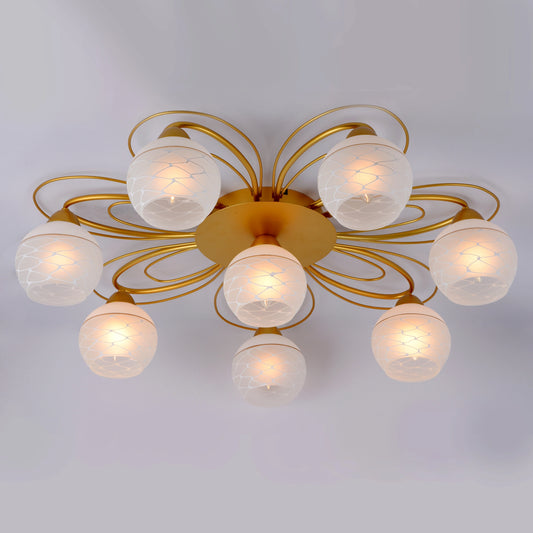 Elsewedy 8-Light Gold Modern Chandelier - Curved Milk Glass Globe Semi Flush Mount (1213/8)