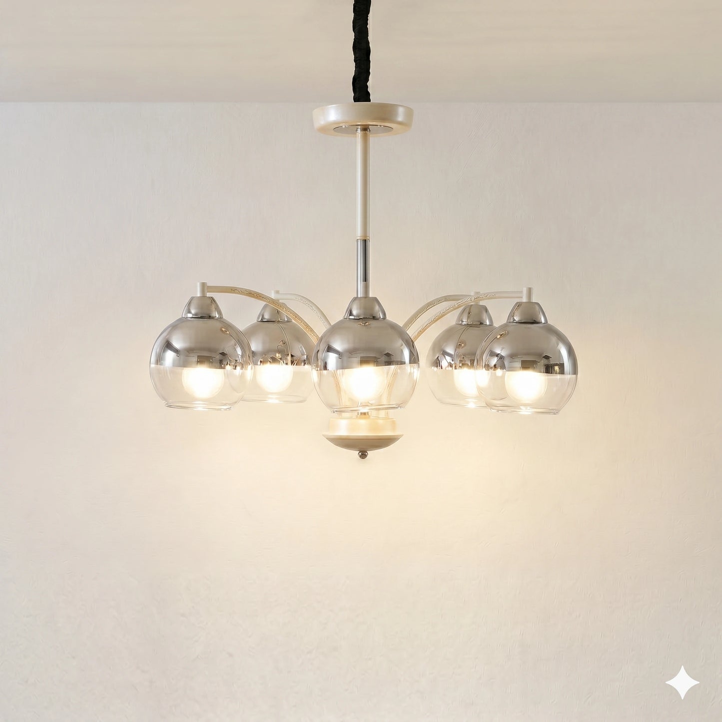 Elsewedy 8-Light Chrome Sputnik Chandelier - Glass Globe Mid-Century Pendant (1302/8)