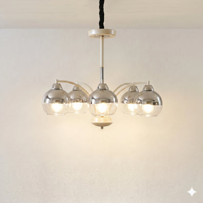 Elsewedy 8-Light Chrome Sputnik Chandelier - Glass Globe Mid-Century Pendant (1302/8)