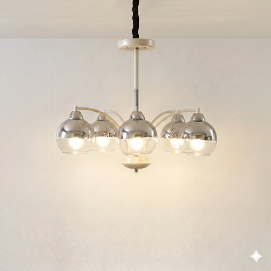 Elsewedy 8-Light Chrome Sputnik Chandelier - Glass Globe Mid-Century Pendant (1302/8)