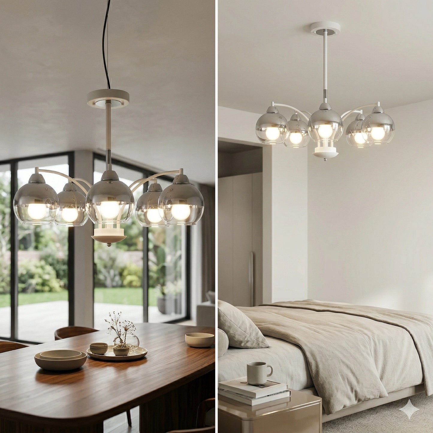 Elsewedy 8-Light Chrome Sputnik Chandelier - Glass Globe Mid-Century Pendant (1302/8)