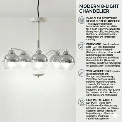 Elsewedy 8-Light Chrome Sputnik Chandelier - Glass Globe Mid-Century Pendant (1302/8)