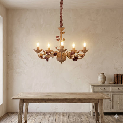 Elsewedy 5-Light White & Pink Ceramic Chandelier - Vintage French Country Pendant (130505)