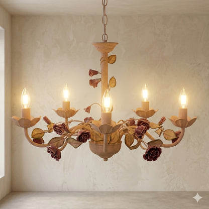 Elsewedy 5-Light White & Pink Ceramic Chandelier - Vintage French Country Pendant (130505)