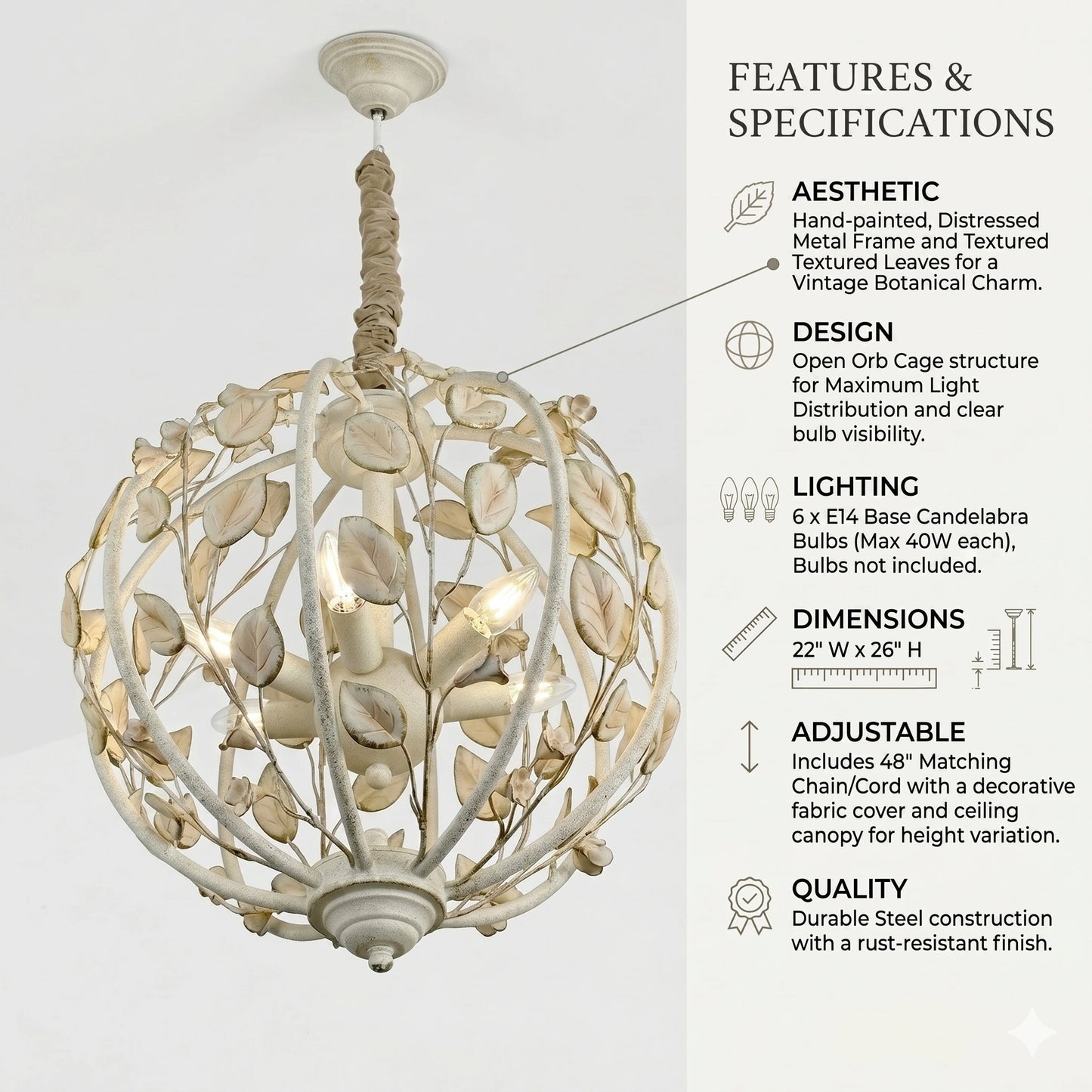 Elsewedy 6-Light Industrial Globe Pendant - Vintage Sphere Metal Chandelier for Kitchen & Dining (130506)