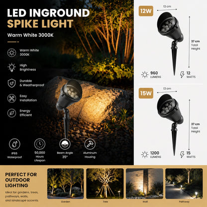 Elsewedy LED Garden Spike Light - 12W/15W Outdoor Landscape Spotlight IP65 Waterproof 3000K Warm White for Yard & Lawn