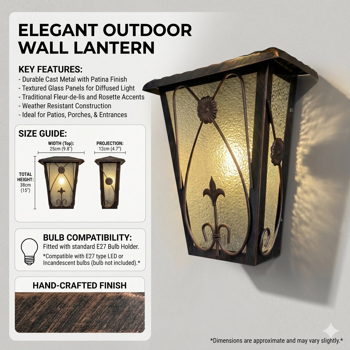 Elsewedy Industrial Die-Cast Aluminum Outdoor Wall Light - IP44 Waterproof Rust-Proof E27 Exterior Sconce (2023-1WL)