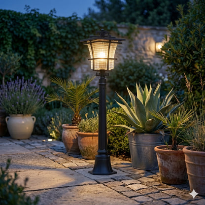 Elsewedy 1.1m Traditional Garden Bollard - IP44 Waterproof Aluminum & Glass Outdoor Post Light (W24 x H110 cm)