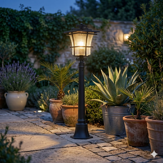 Elsewedy 1.1m Traditional Garden Bollard - IP44 Waterproof Aluminum & Glass Outdoor Post Light (W24 x H110 cm)