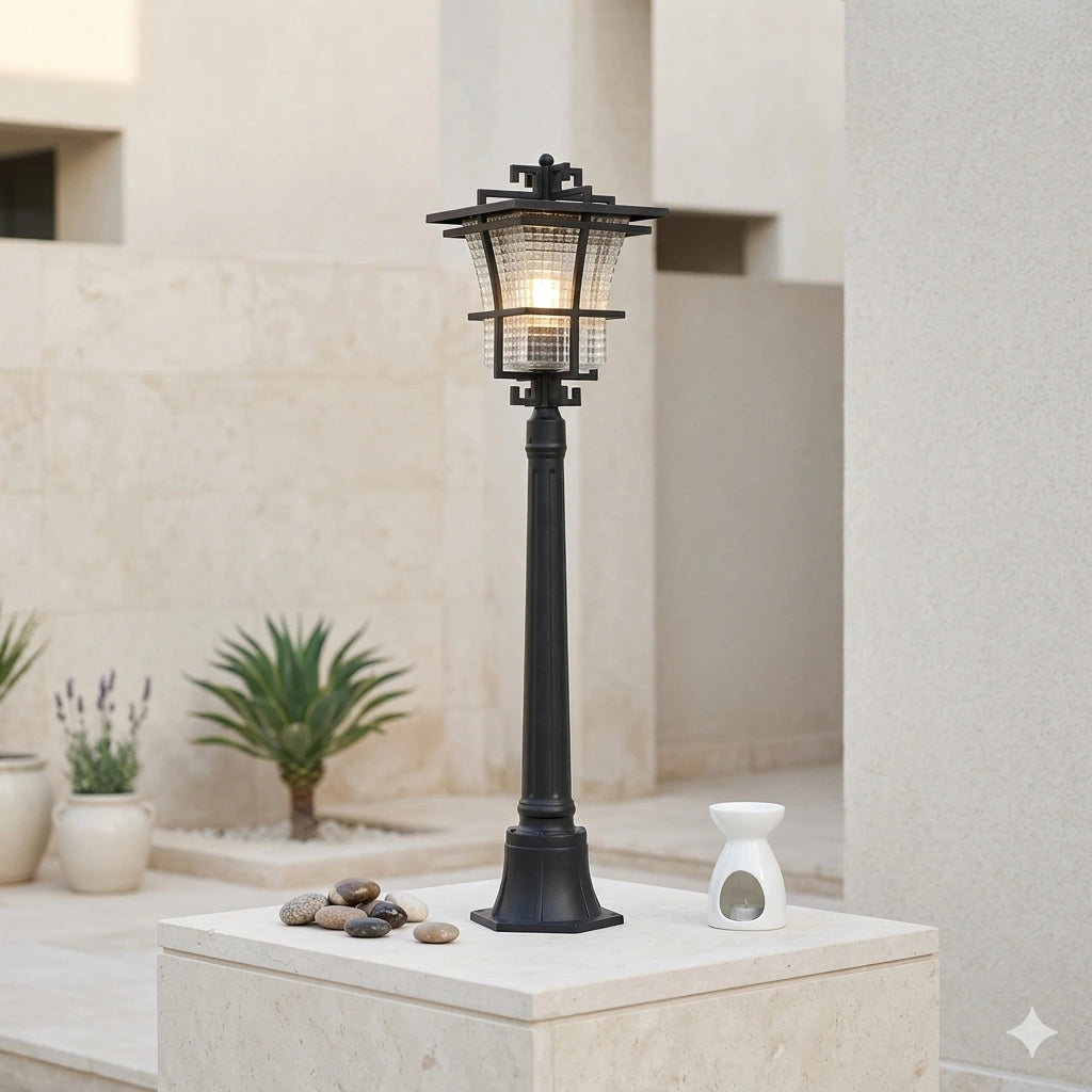 Elsewedy 1.1m Traditional Garden Bollard - IP44 Waterproof Aluminum & Glass Outdoor Post Light (W24 x H110 cm)