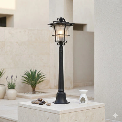 Elsewedy 1.1m Traditional Garden Bollard - IP44 Waterproof Aluminum & Glass Outdoor Post Light (W24 x H110 cm)