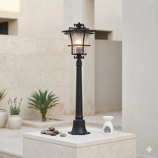 Elsewedy 1.1m Traditional Garden Bollard - IP44 Waterproof Aluminum & Glass Outdoor Post Light (W24 x H110 cm)