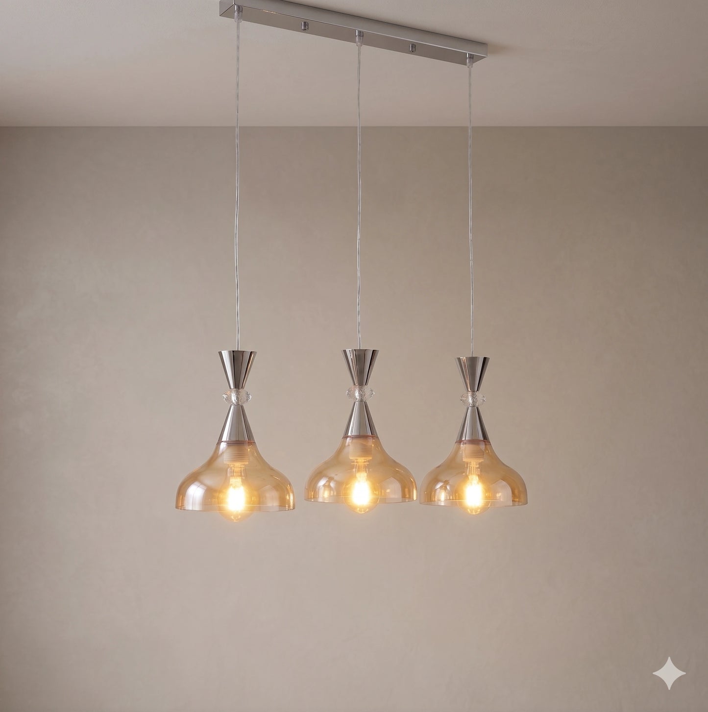 Elsewedy 3-Light Amber Glass Pendant - Industrial Iron Kitchen Island Hanging Lamp (2058/3)