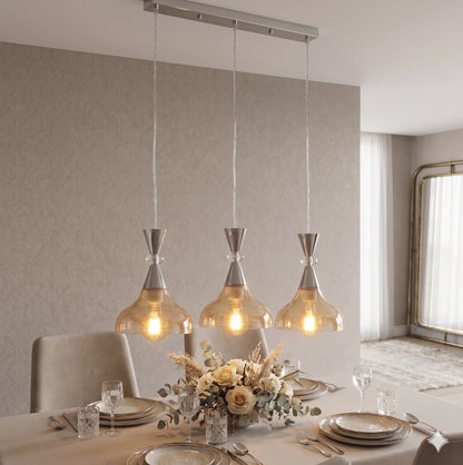 Elsewedy 3-Light Amber Glass Pendant - Industrial Iron Kitchen Island Hanging Lamp (2058/3)