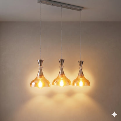Elsewedy 3-Light Amber Glass Pendant - Industrial Iron Kitchen Island Hanging Lamp (2058/3)