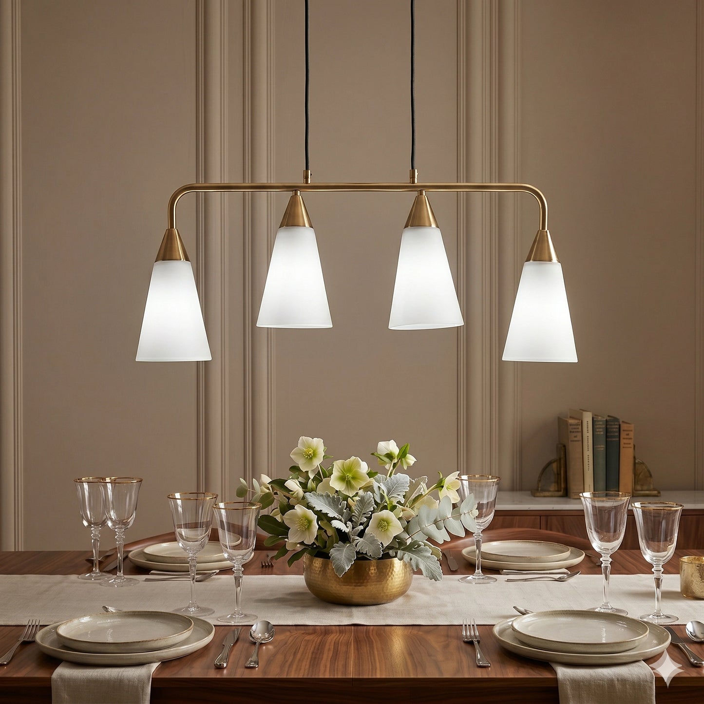 Elsewedy 4-Light White & Gold Pendant - Industrial Iron & Glass Chandelier for Restaurants (2066/4)
